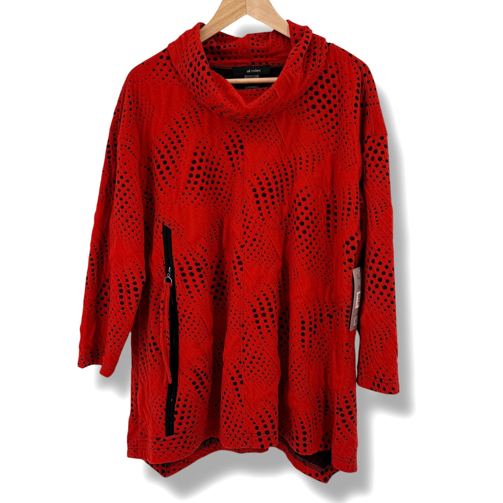 Ali Miles Geometric Cowl Neck Shirt Womens Plus Sz 2X Artsy Lagenlook Textured